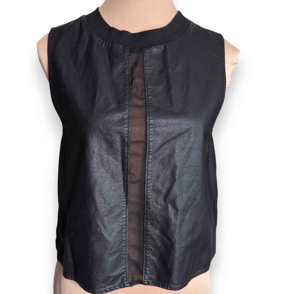URBAN OUTFITTERS SILENCE + NOISE Black Faux Leather Sheer Top XS